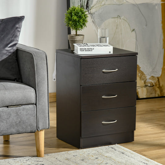 Bedside Table with 3 Drawers, Modern Wood Nightstand, Side Table with Anti-tipping Design for Bedroom, Set of 2, Dark Brown Bedside Tables Dark Brown  at Gallery Canada