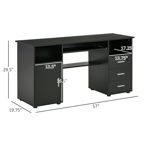 Computer Desk with Keyboard Tray and Drawers, Writing Desk, Home Office Workstation, Black