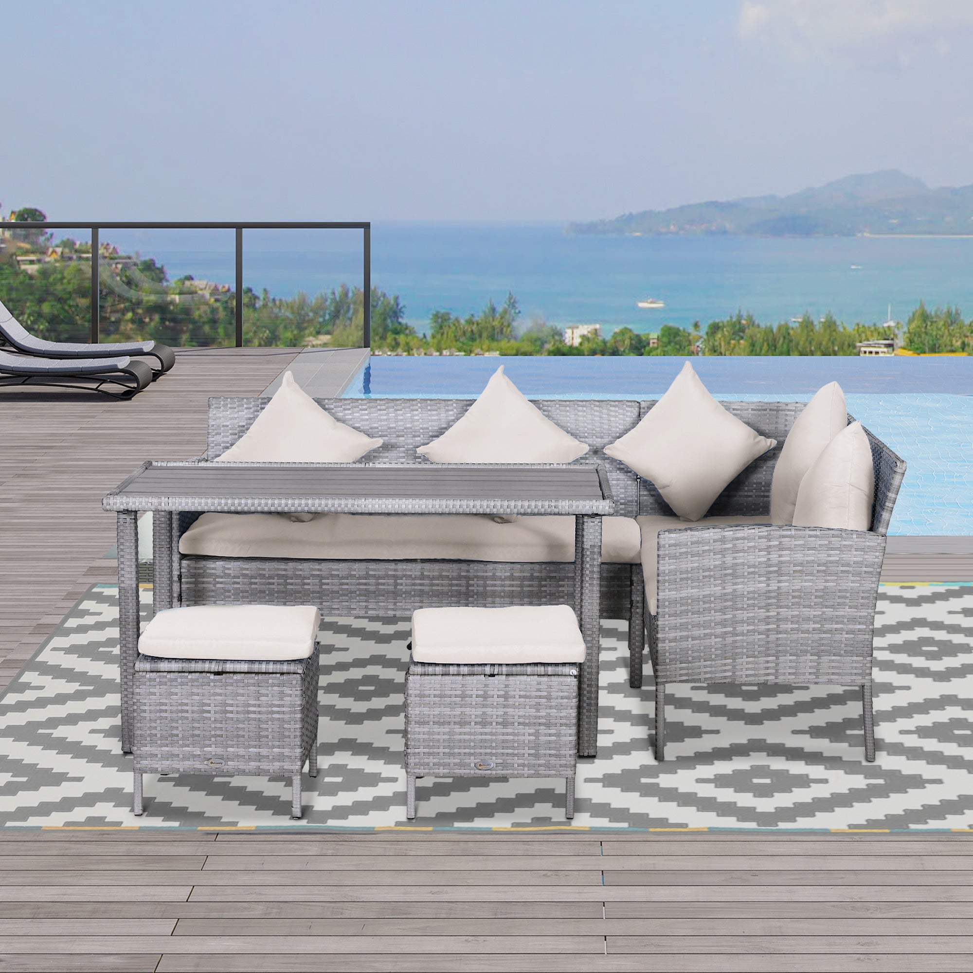 5 Pieces Wicker Patio Conversation Dining Furniture Set with Cushions, Table and Ottomans, Beige Patio Furniture Sets   at Gallery Canada