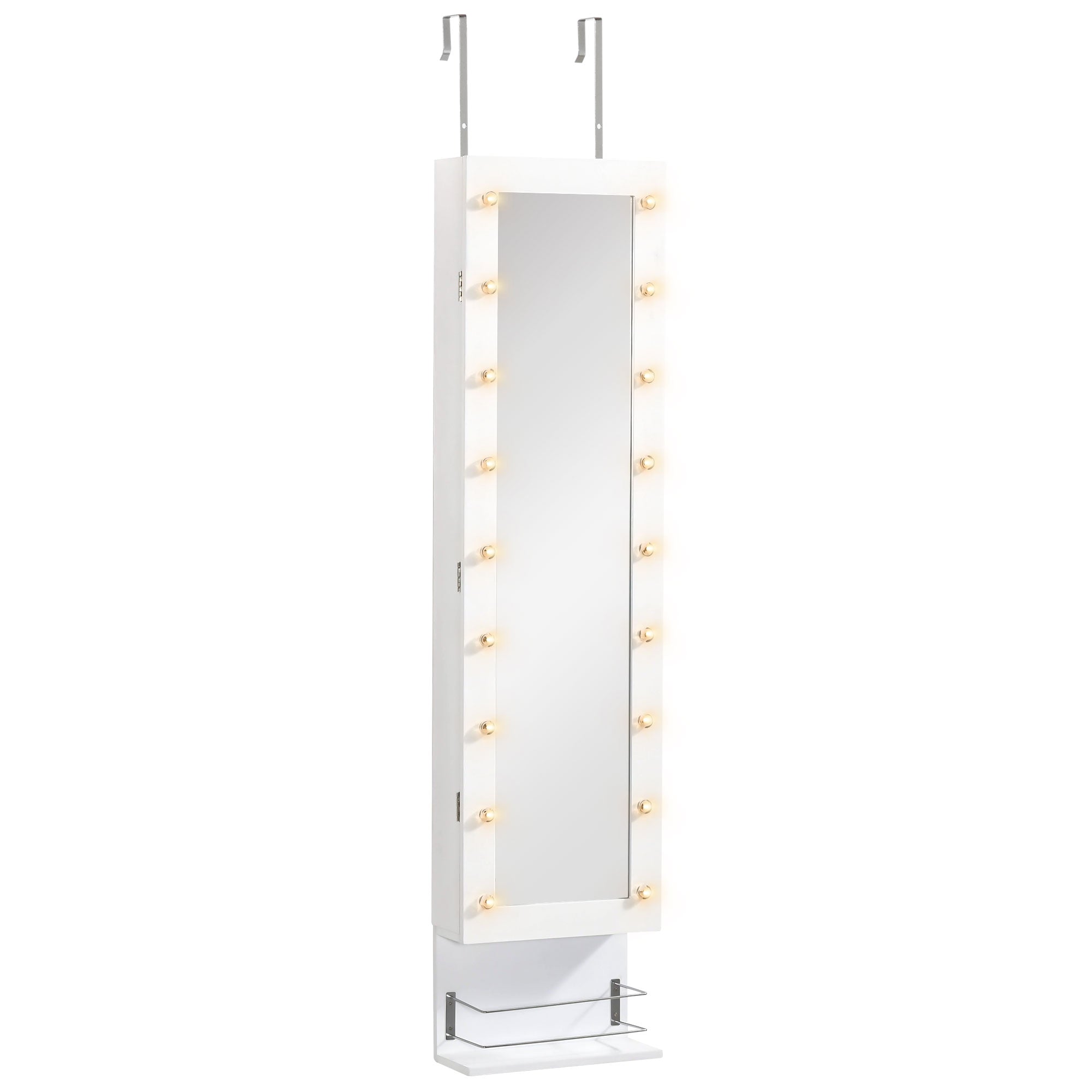 18 LED Jewelry Armoire with Mirror, Wall-Mounted/Over-The-Door Cabinet, White Jewelry Armoire & Jewellery Mirror Cabinets White  at Gallery Canada