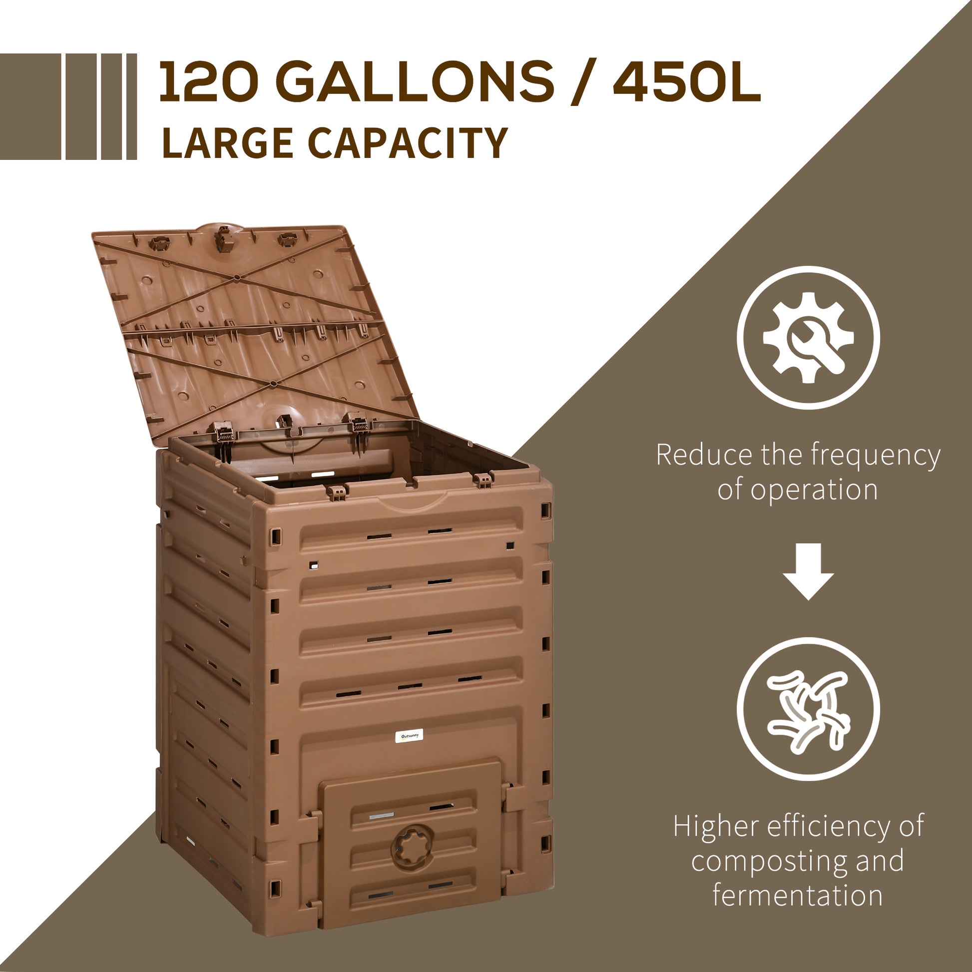 Compost Bin, Garden Composter with 80 Vents and 2 Sliding Doors, 120 Gallon (450L), Black Outdoor Compost Bin   at Gallery Canada