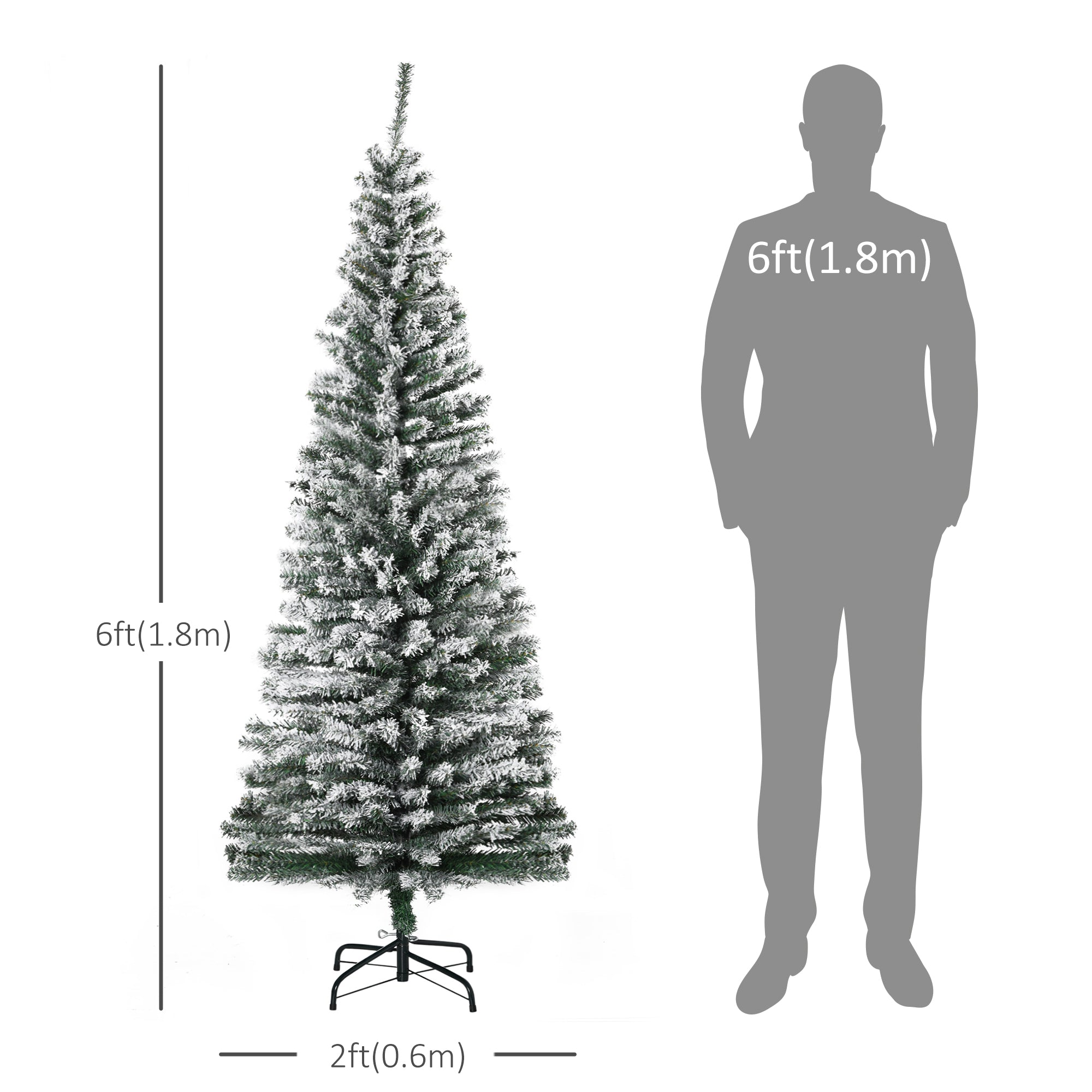 6ft Snow Flocked Pencil Christmas Tree Artificial Slim Xmas Tree with Realistic Branch Tips Folding Metal Stand Pencil Christmas Trees   at Gallery Canada