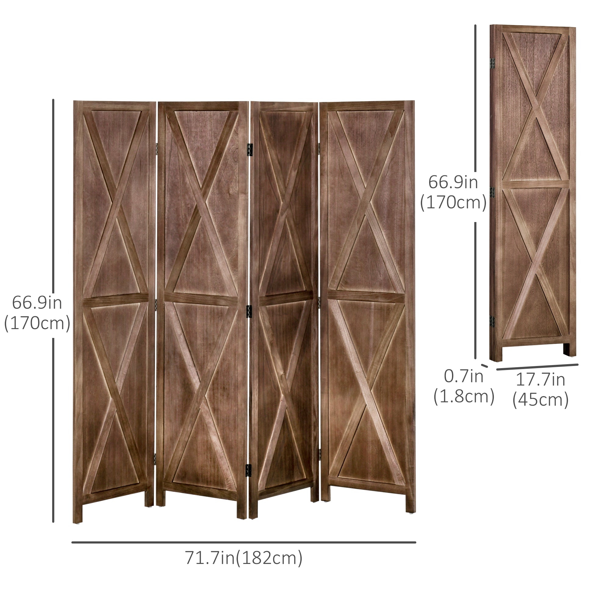 4-panel Wall Partition Farmhouse Room Separator with Foldable Design Wooden Frame 5.6FT, Walnut Room Dividers   at Gallery Canada