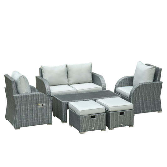 6 PCS Outdoor Rattan Wicker Sofa Set Patio All Weather Furniture w/ Tea Table &; Cushion for Backyard Garden Grey Patio Furniture Sets Grey  at Gallery Canada