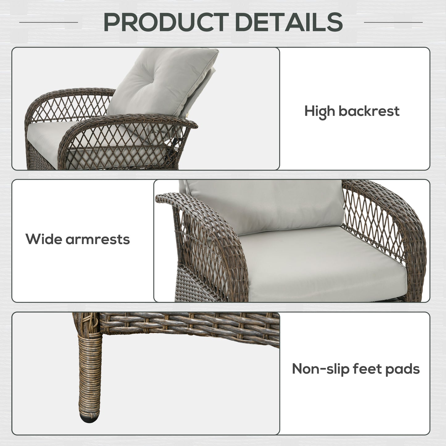 Patio Sofa w/ 4.7" Thick Cushions, 29.9" x 34.3" x 38.6", Grey Patio Furniture Sets   at Gallery Canada