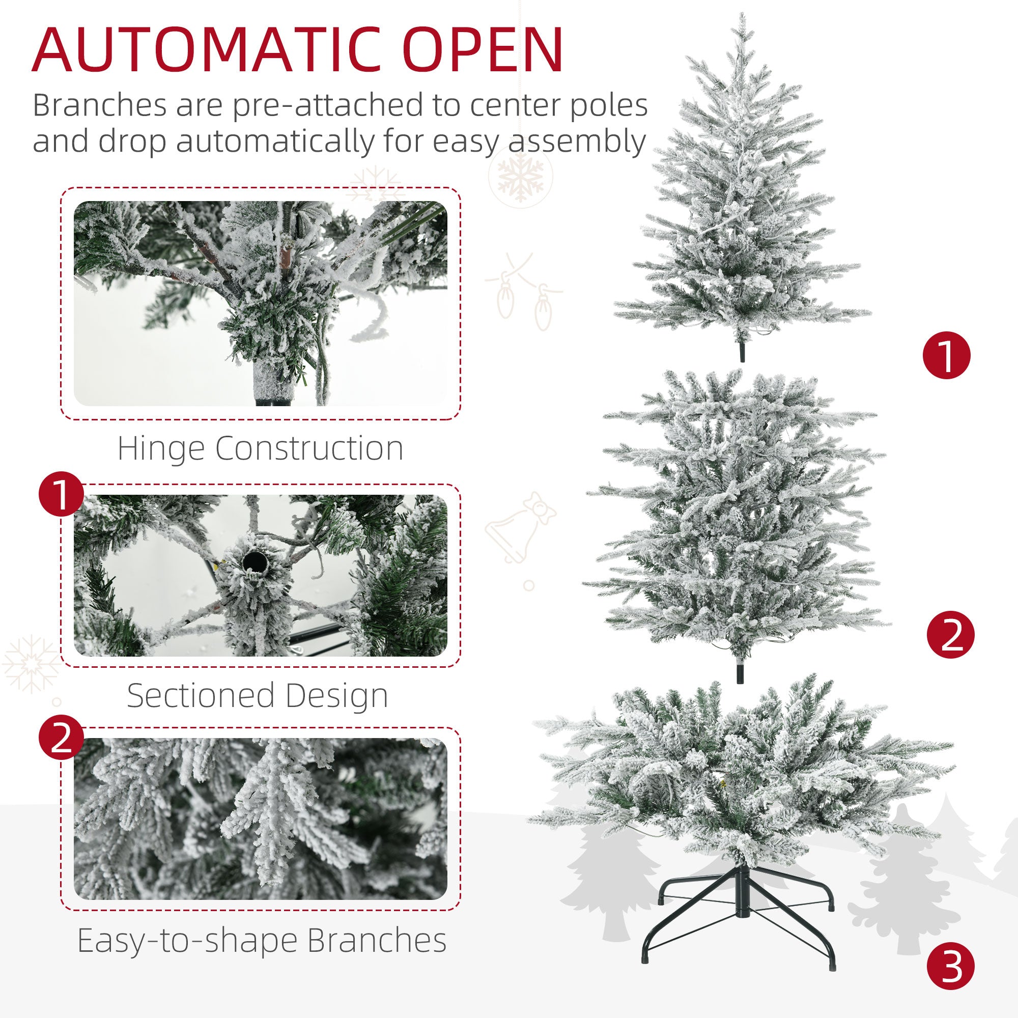 6' Pre Lit Artificial Flocked Christmas Trees, with Snow Branches, Warm Yellow Clear Lights, Auto Open, Extra Bulb Pre Lit Christmas Trees   at Gallery Canada