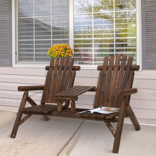 Wood Adirondack Patio Chair Bench with Center Coffee Table, for Lounging and Relaxing Outdoors Carbonized - Gallery Canada
