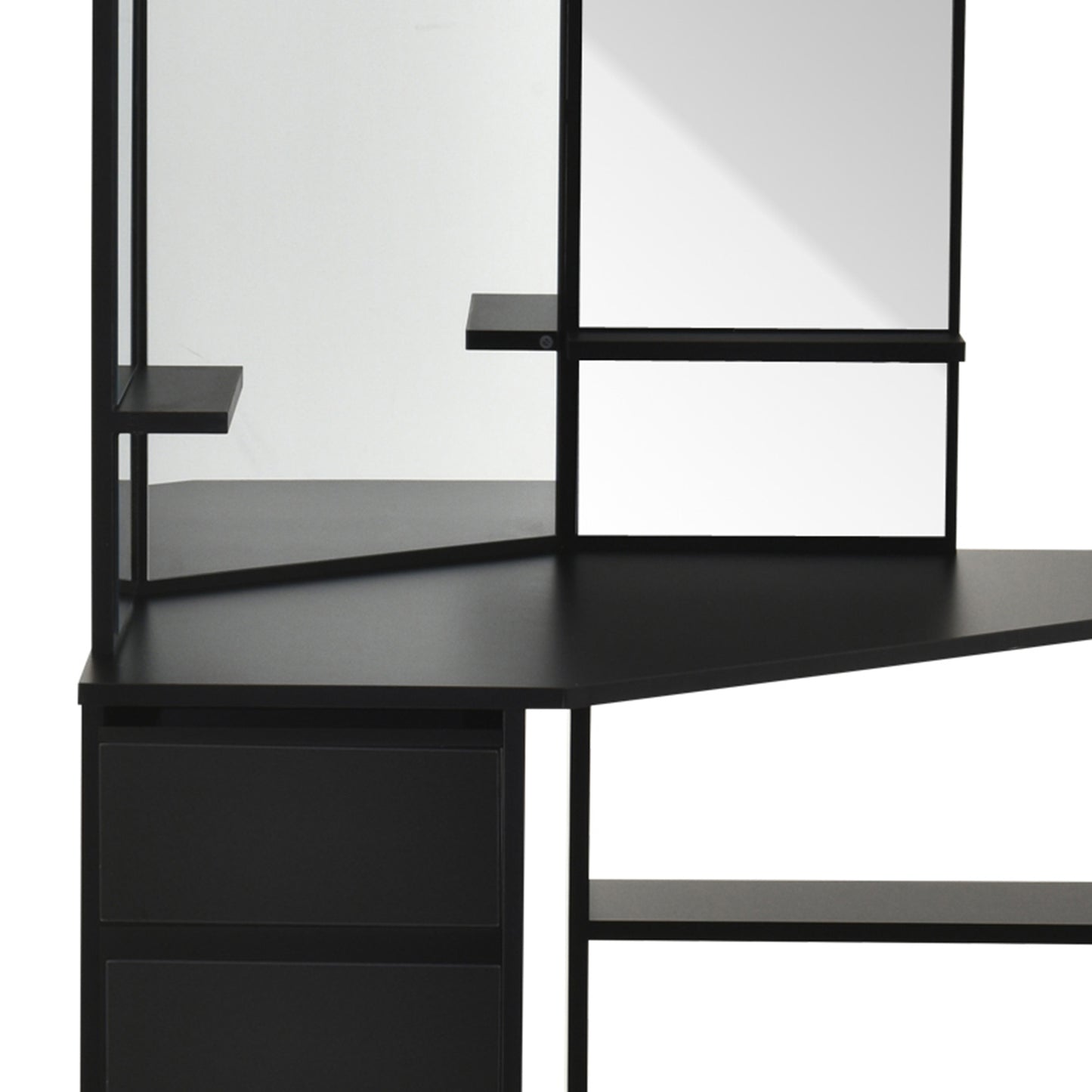 Corner Vanity Table, Makeup Desk with Tri-Fold Mirror and 5 Drawers, Black Dressing & Vanity Tables   at Gallery Canada