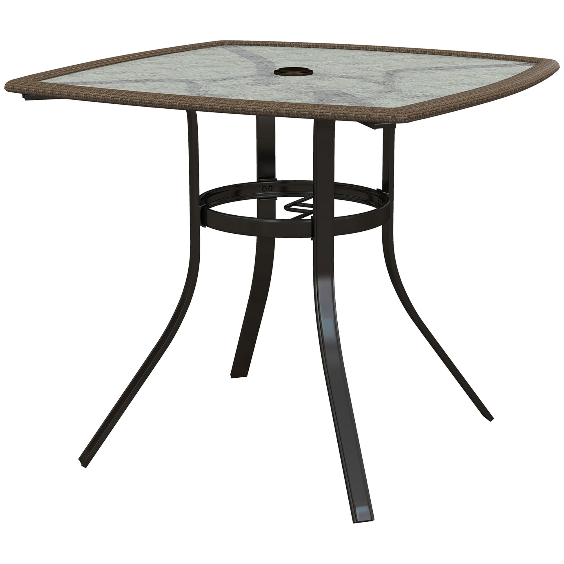 34" Square Outdoor Dining Table, Patio Table with Umbrella Hole, Water-Grain Glass Top Coffee Table for Balcony, Poolside, Dark Brown Patio Dinning Tables Dark Brown  at Gallery Canada