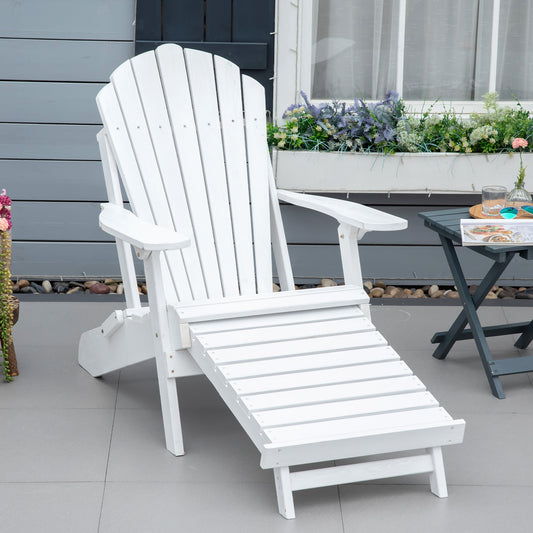 Adirondack Outdoor Patio, Porch, Poolside, Garden, Foldable Lounger Wooden Chair with Ottoman, White Patio Chairs White  at Gallery Canada