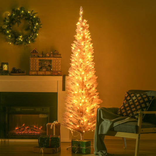 6' Pre Lit Artificial Pencil Christmas Trees, Xmas Tree with Realistic Branches and Warm White LED Lights, Pink Pencil Christmas Trees Multi Colour  at Gallery Canada