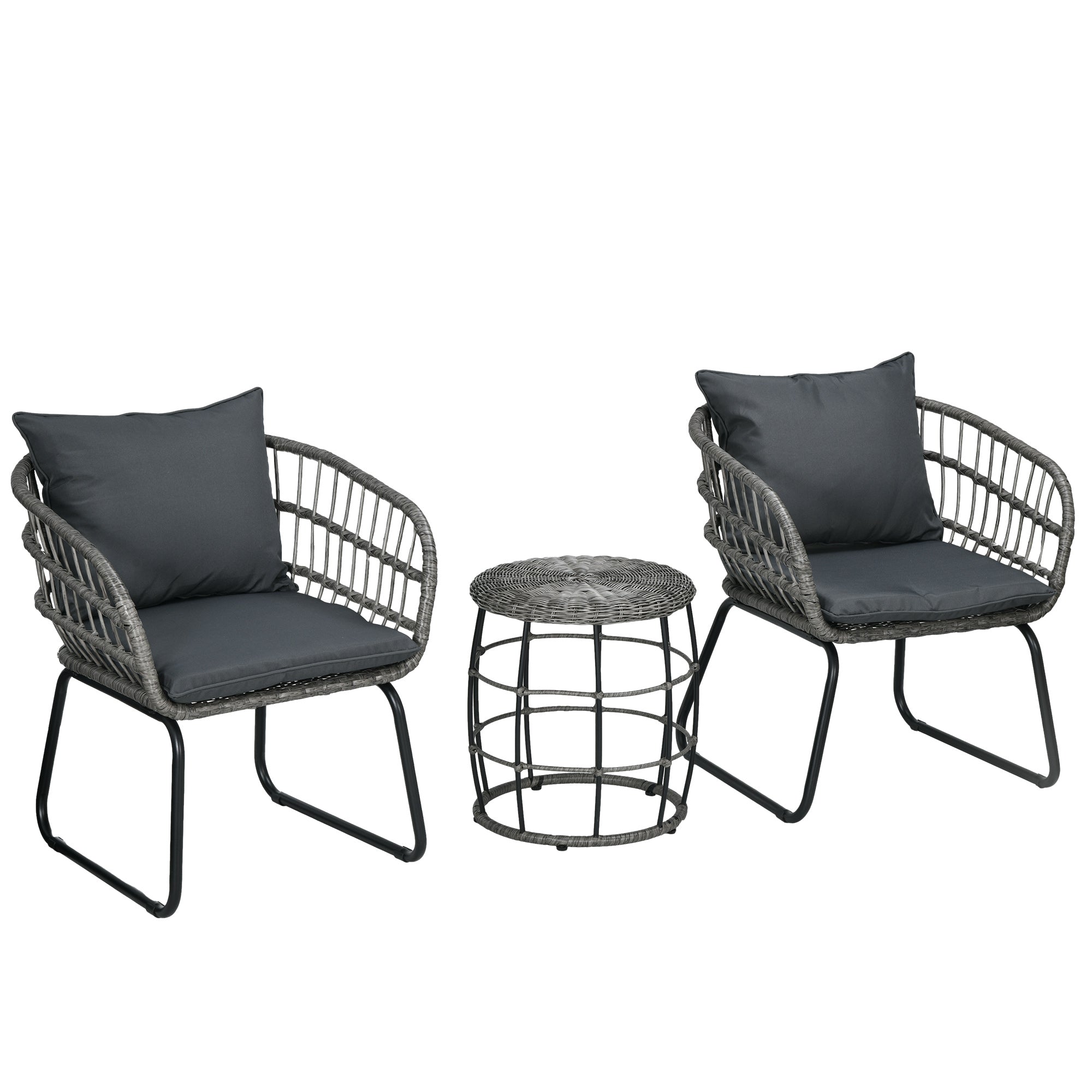 3 Pieces Patio Furniture Outdoor PE Rattan Bistro with Soft Seat and Back Cushions for Garden, Backyard, Charcoal Grey Bistro Sets Multi Colour  at Gallery Canada