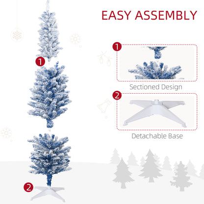 6' Flocked Christmas Tree, Pencil Prelit Artificial Christmas Tree with Snow Branches, Blue Pencil Christmas Trees   at Gallery Canada