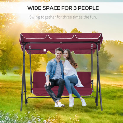 3-Seat Outdoor Patio Swing Glider with Adjustable Canopy and Removable Cushion, Wine Red Patio Swings with Stand   at Gallery Canada