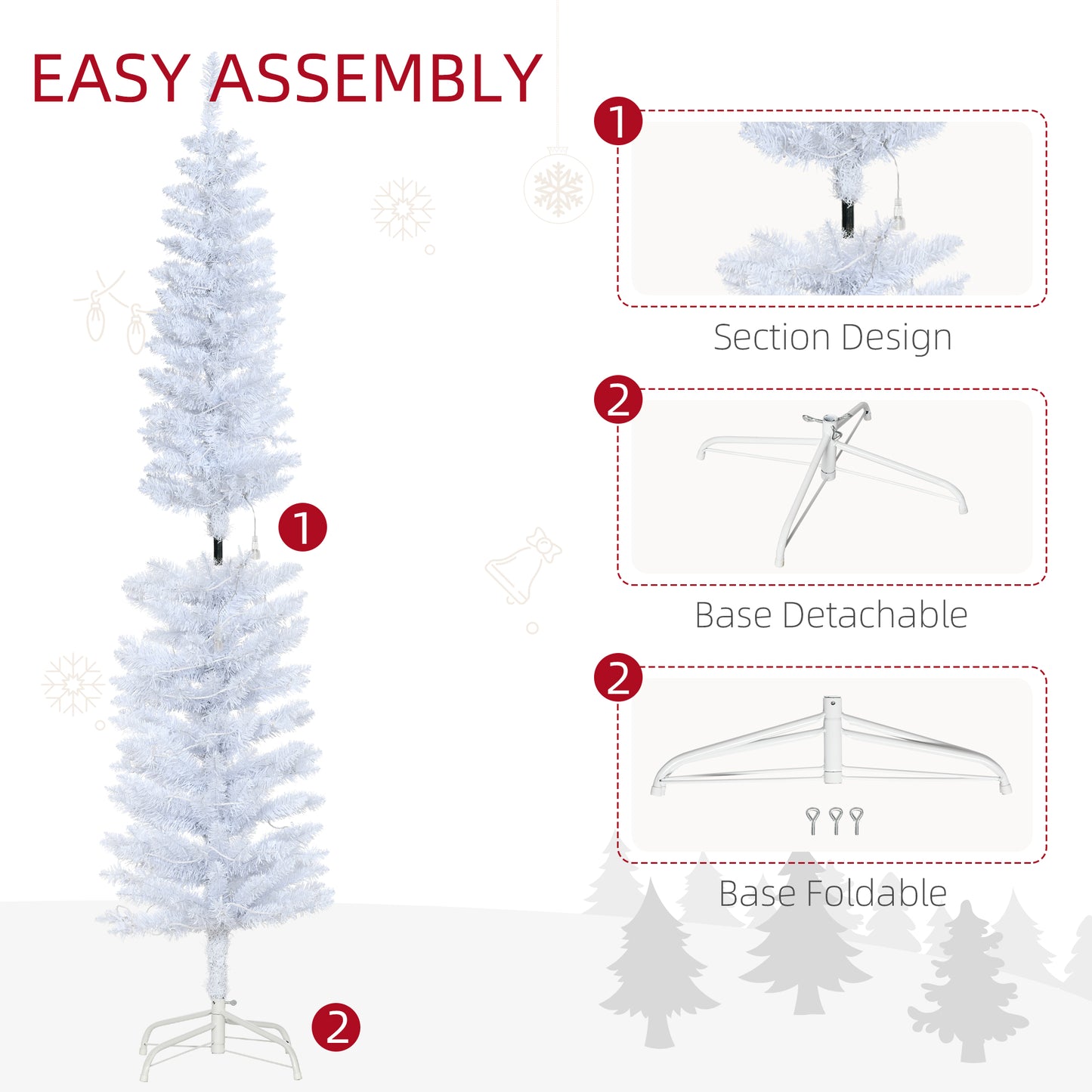 6ft Tall Prelit Pencil Artificial Christmas Tree, Holiday Décor with 395 Realistic Branches, 100 LED Lights, Foldable Metal Base, White Pre Lit Christmas Trees   at Gallery Canada