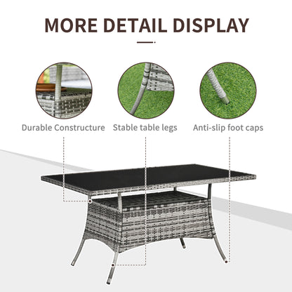 Garden Dining Table, Patio Rattan Dining Table with Glass Top, Storage Shelf for Yard, 59" x 34" x 29", Grey Outdoor Dining Sets   at Gallery Canada