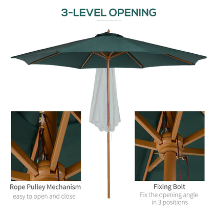 φ9' x 8' H Patio Umbrella, Market Umbrella with Hardwood Frame and Wind Vent, Outdoor Beach Parasol, Green Sun Umbrellas   at Gallery Canada