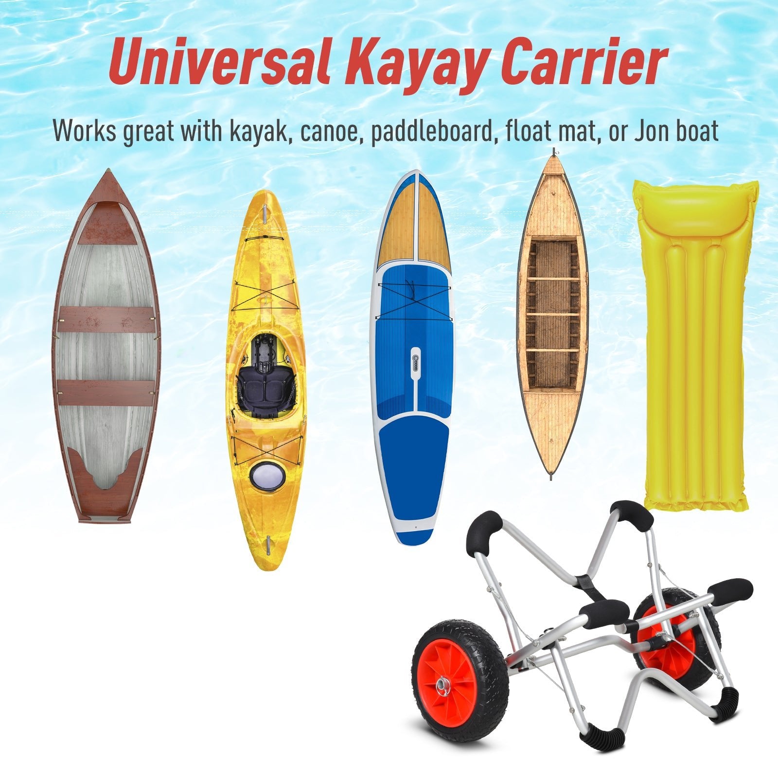 Kayak Cart Aluminum Boat Canoe Carrier Dolly Trolley Transport Trailer with Airless Beach Tires for Sand, Silver Kayak Carts   at Gallery Canada