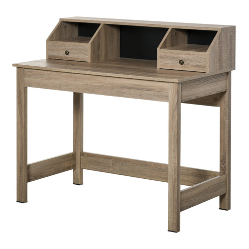 Rectangle Computer Desk with Display Shelves Drawers Home Office Table Workstation Natural Wood Grain