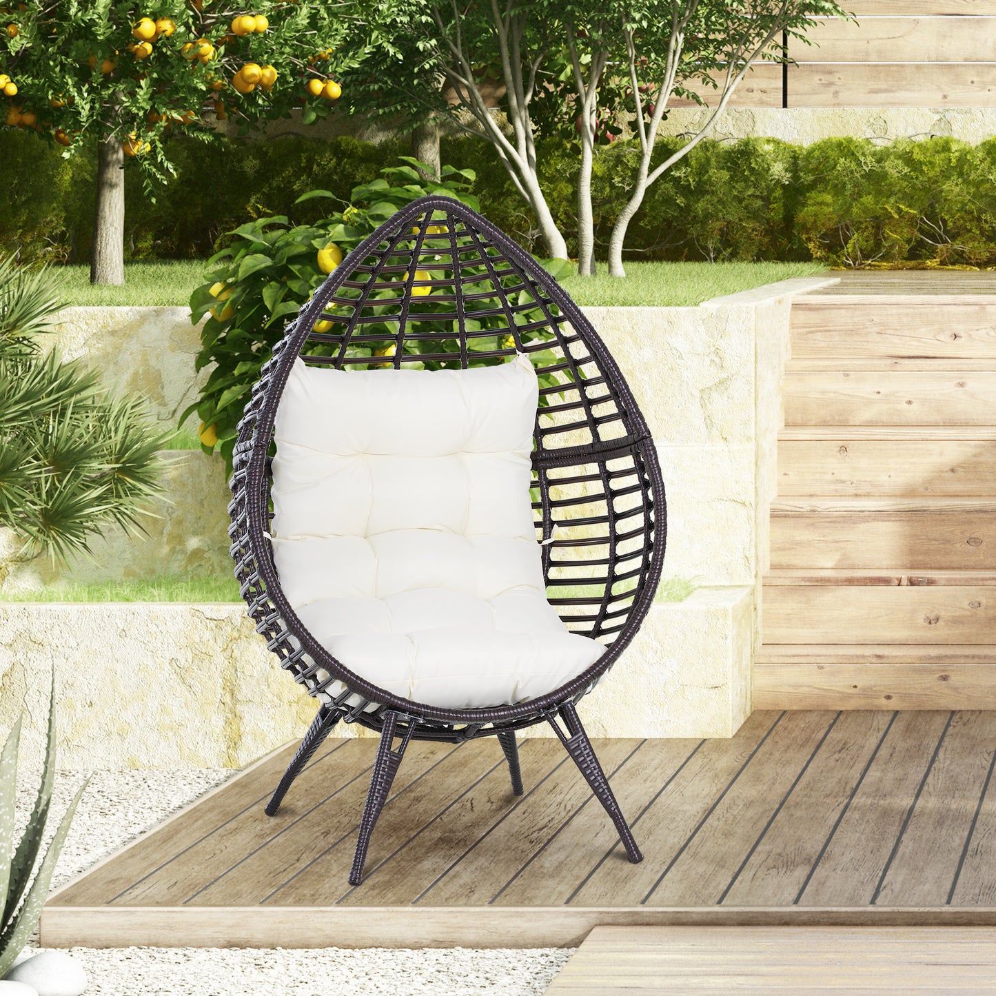 352lbs Capacity Egg Chair, Rattan Wicker Lounge for Indoor/Outdoor, Coffee Brown Patio Chairs   at Gallery Canada