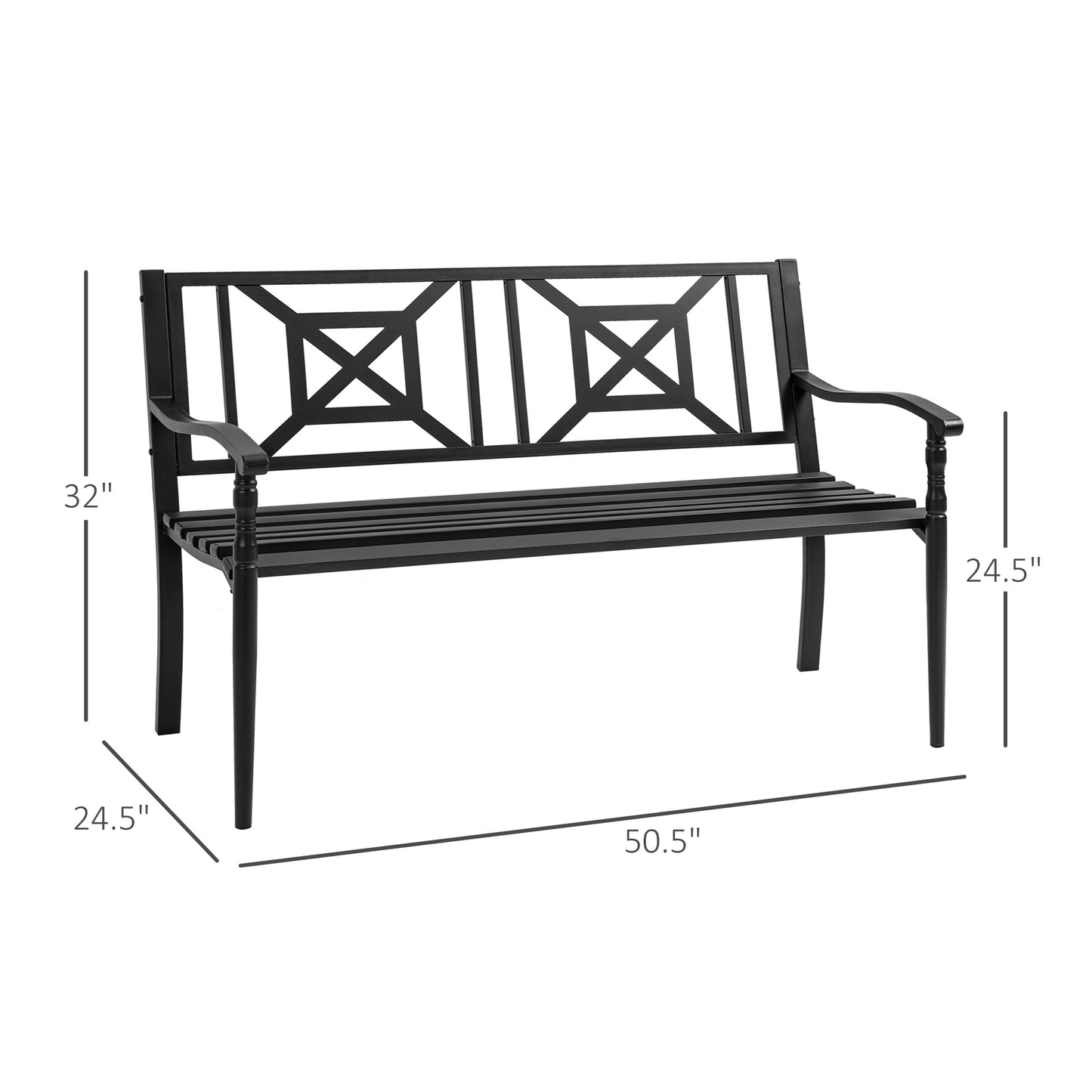 Steel Garden Bench for Outdoor, 2-person Patio Bench, Loveseat Furniture for Lawn, Deck, Yard, Porch, Entryway, Black Outdoor Benches   at Gallery Canada