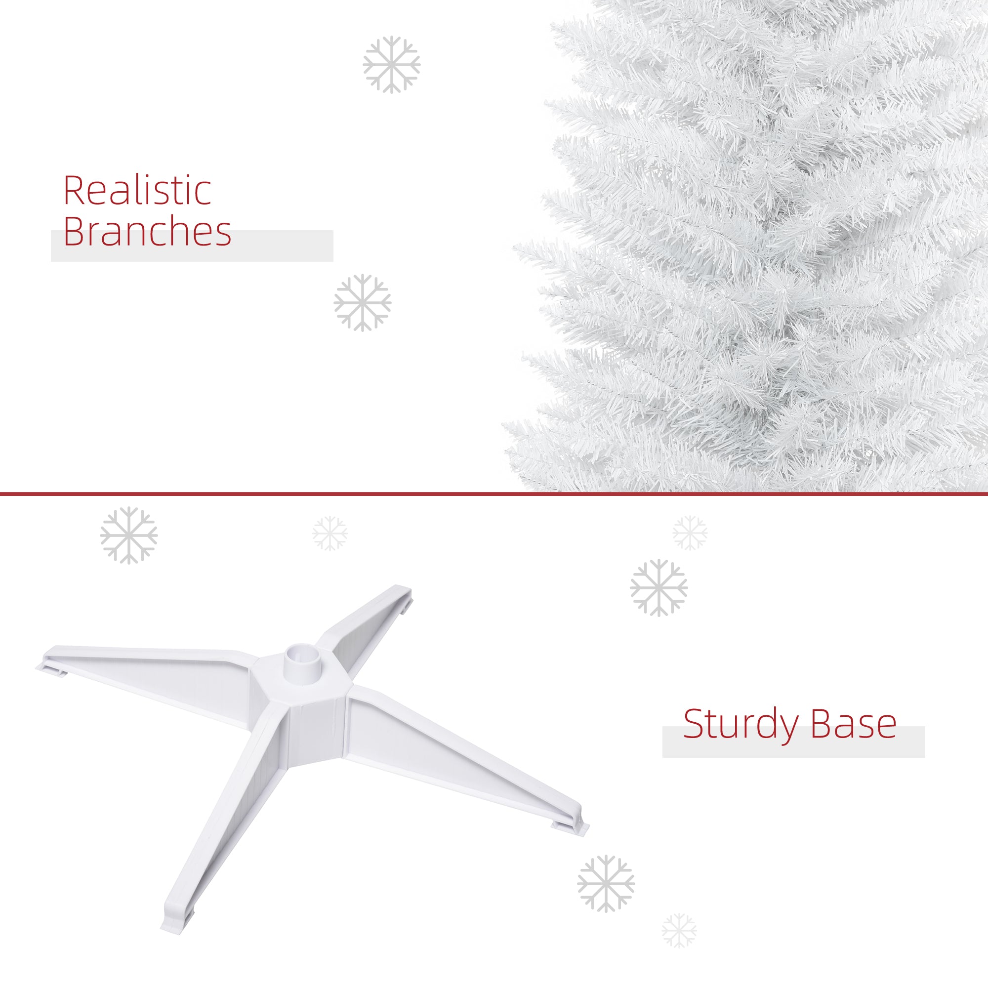 7' Pencil Christmas Tree, Slim Artificial Xmas Tree with Realistic Branches, Sturdy Metal Stand, White Pencil Christmas Trees   at Gallery Canada