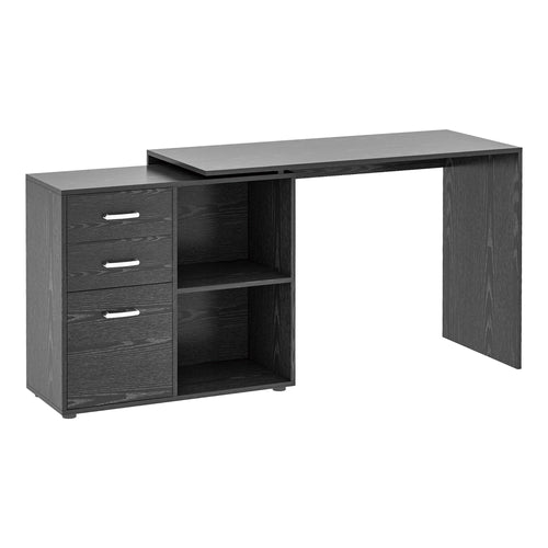 L-Shaped Corner Straight Writing Desk with Storage Shelf, Drawer, Home Office PC Table Computer Workstation, Black
