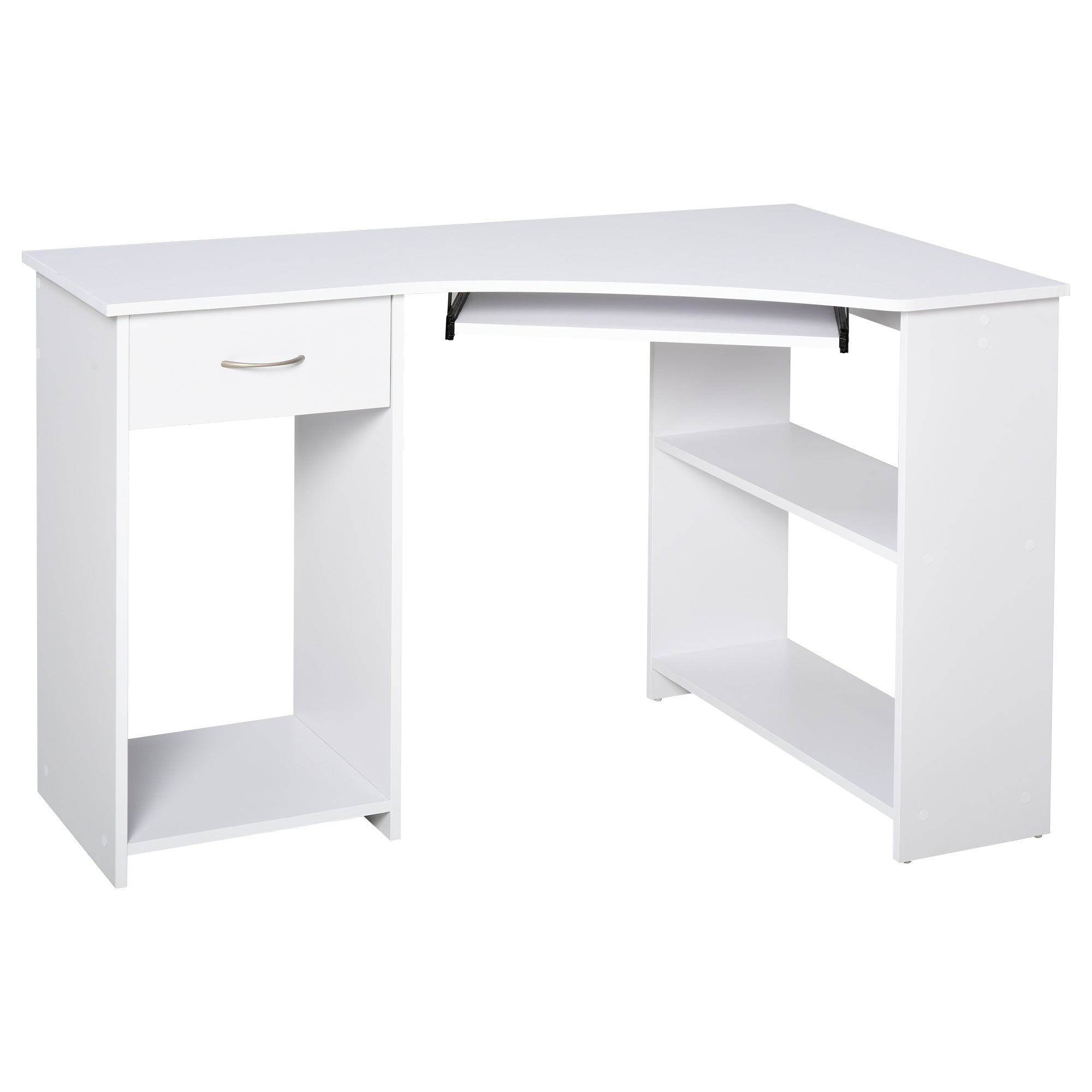 L-Shaped Desk with Keyboard Tray, Computer Corner Desk for Small Space with Shelves, Drawer, CPU Stand, Home Office Writing Table, White Computer Desks   at Gallery Canada