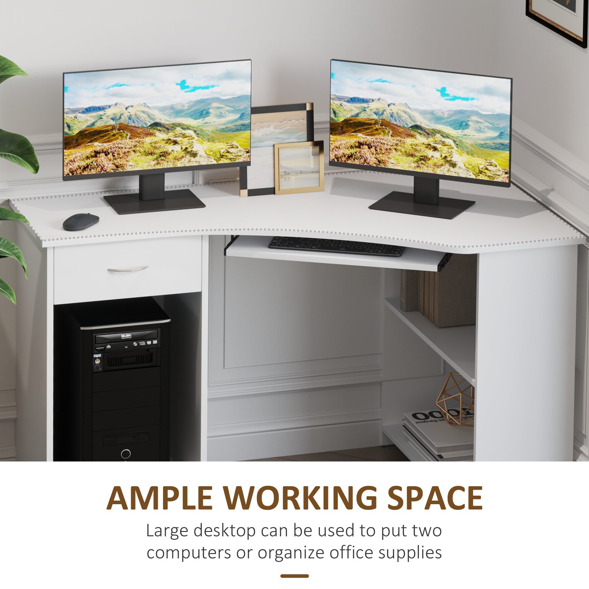 L-Shaped Desk with Keyboard Tray, Computer Corner Desk for Small Space with Shelves, Drawer, CPU Stand, Home Office Writing Table, White Computer Desks   at Gallery Canada