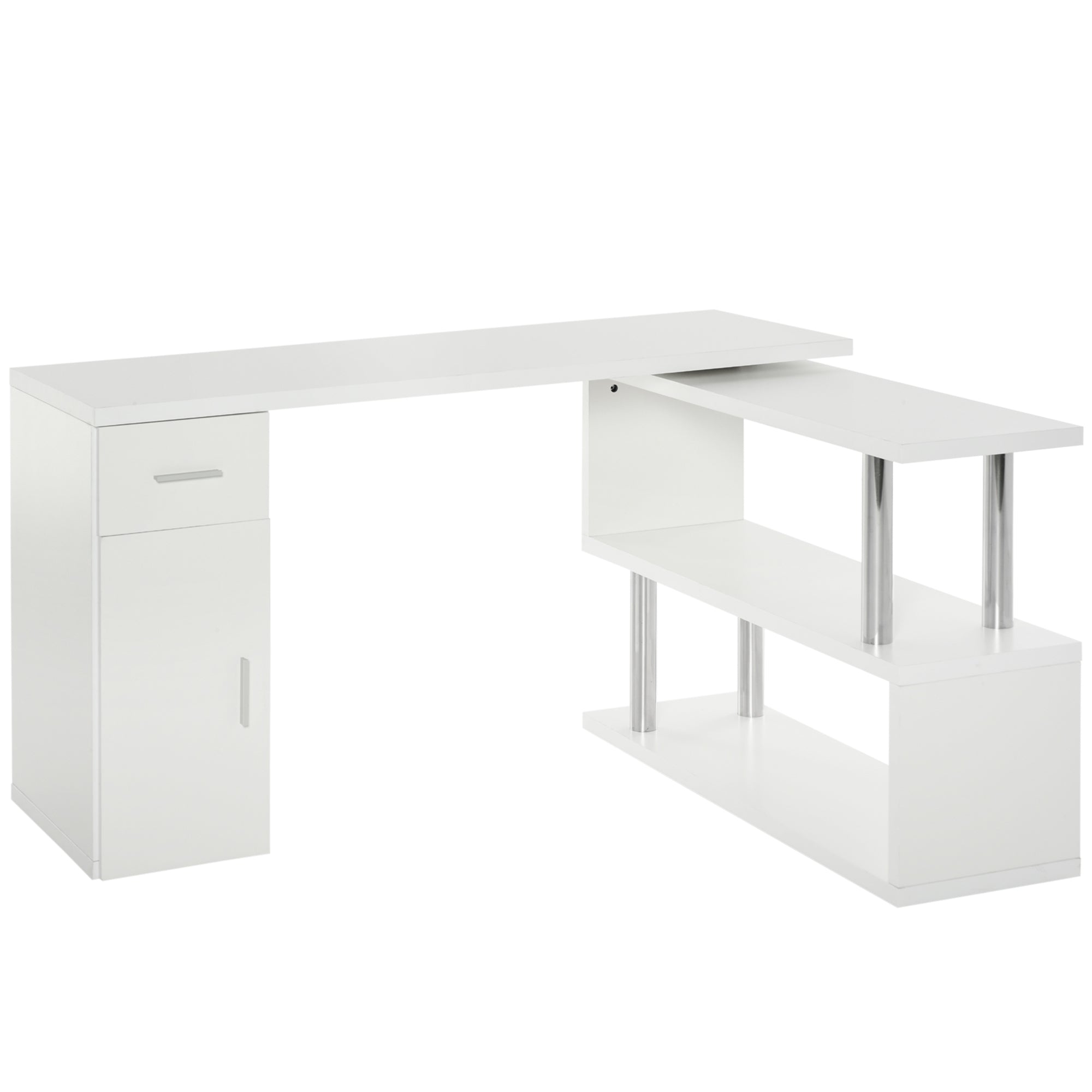 L-Shaped Rotating Computer Desk Home Office Study Workstation with Storage Shelves, Cabinet and Drawer for Home &; Office, White Writing Desks White  at Gallery Canada