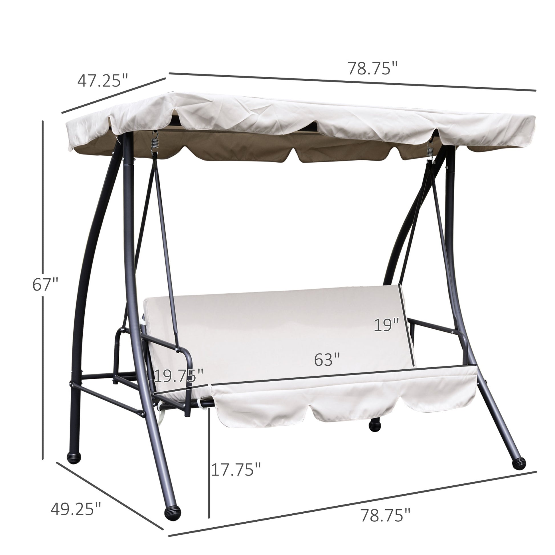 Patio Swing Chair, 3 Person Convertible Hammock, Outdoor Lounge Bed, Cushioned with Tilt Canopy, Beige Porch Swings with Canopy   at Gallery Canada