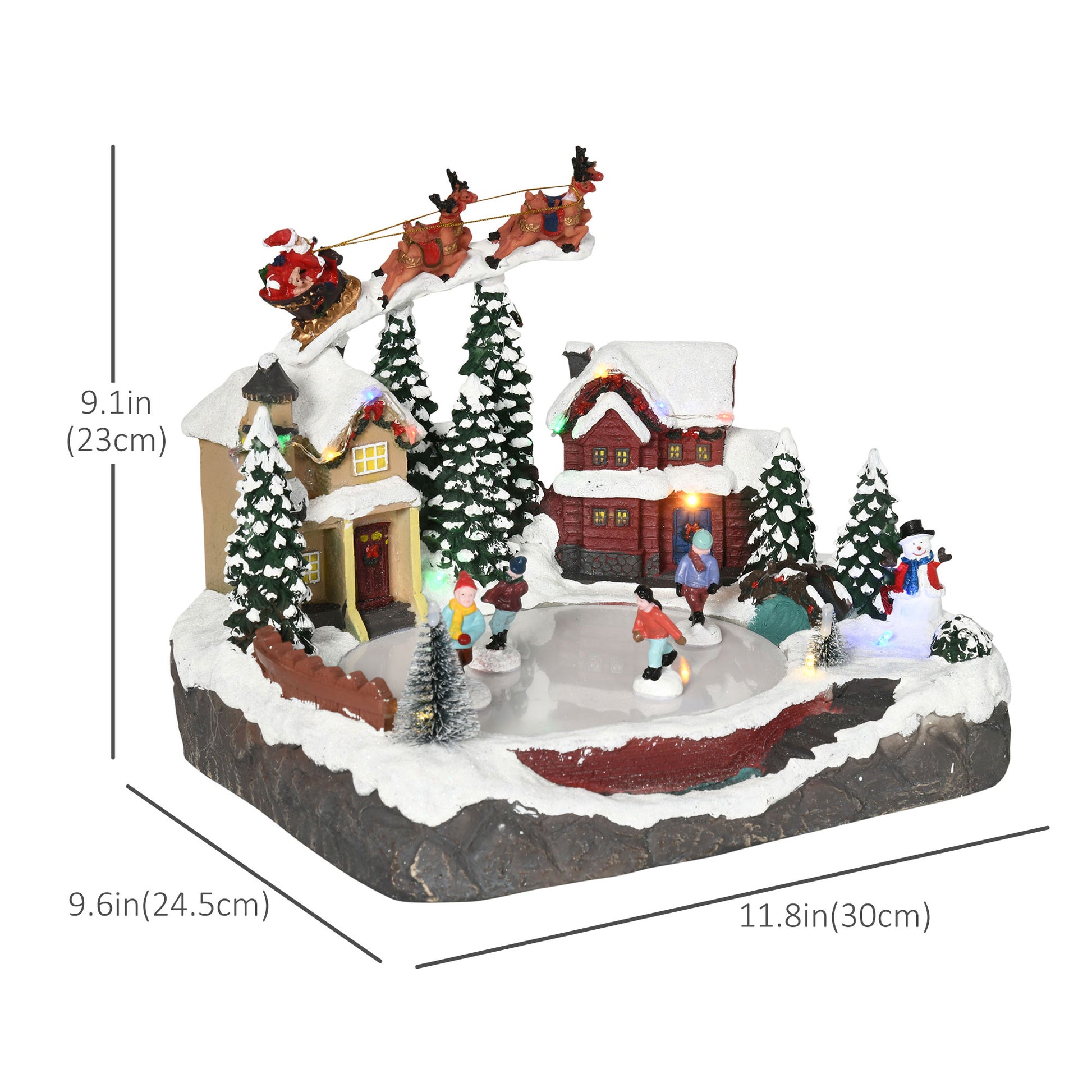 Christmas Village, Santa and Deer Skating Pond Animated Winter Wonderland Set with Multicolored LED Light, Plug-In Christmas Decoration - Gallery Canada