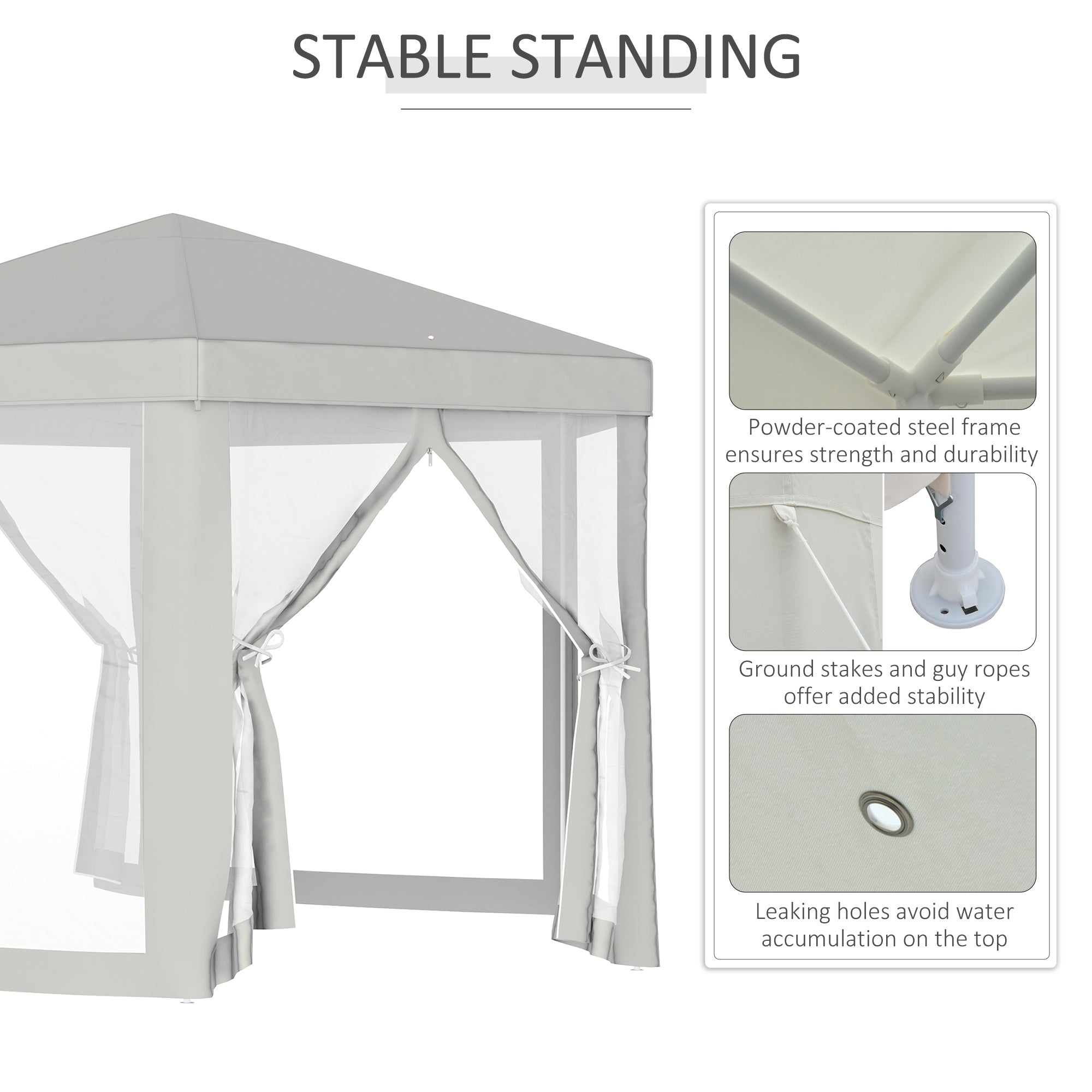 Φ13' Hexagon Party Tent Patio Gazebo Outdoor Activity Event Canopy Quick Sun Shelter Pavilion with Netting Mesh Sidewall Cream White Canopy Tents   at Gallery Canada