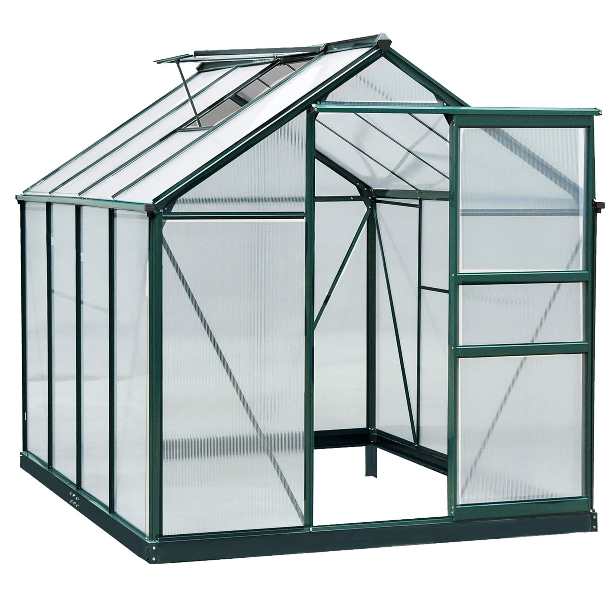 6.2' x 8.3' x 6.6' Clear Polycarbonate Greenhouse Large Walk-In Green House w/ Slide Door Walk In Greenhouses Dark Green Frame  at Gallery Canada