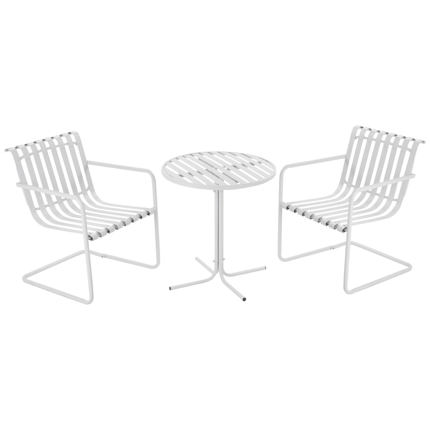 3 Pieces Patio Bistro Set, Metal Frame Garden Coffee Table Set with 2 Chairs &; Round Table for Outdoor Yard Porch Poolside Balcony, White Bistro Sets White  at Gallery Canada