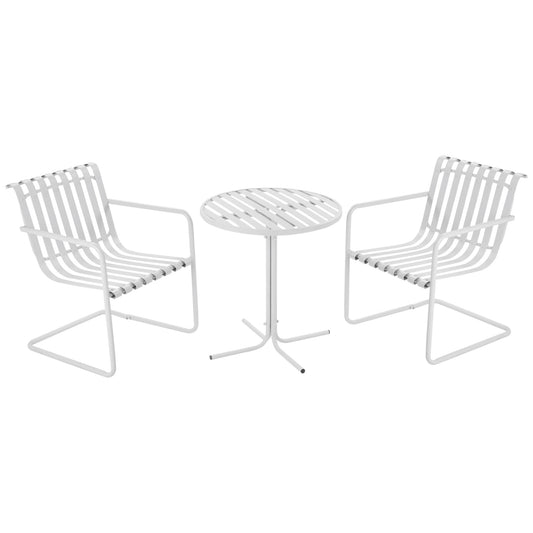 3 Pieces Patio Bistro Set, Metal Frame Garden Coffee Table Set with 2 Chairs &; Round Table for Outdoor Yard Porch Poolside Balcony, White - Gallery Canada