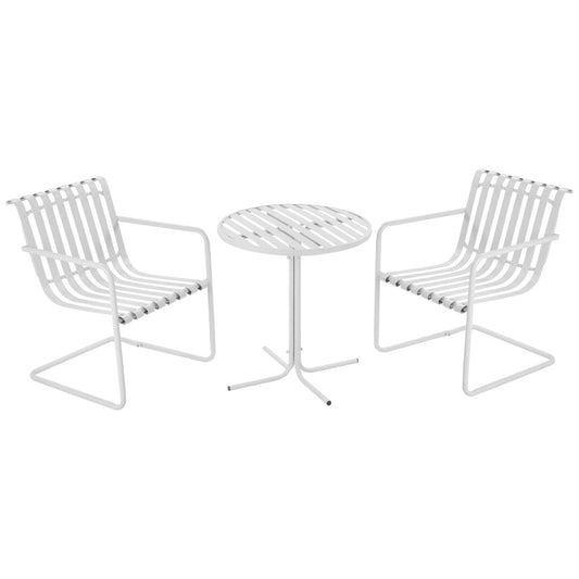 3 Pieces Patio Bistro Set, Metal Frame Garden Coffee Table Set with 2 Chairs &; Round Table for Outdoor Yard Porch Poolside Balcony, White Bistro Sets White  at Gallery Canada