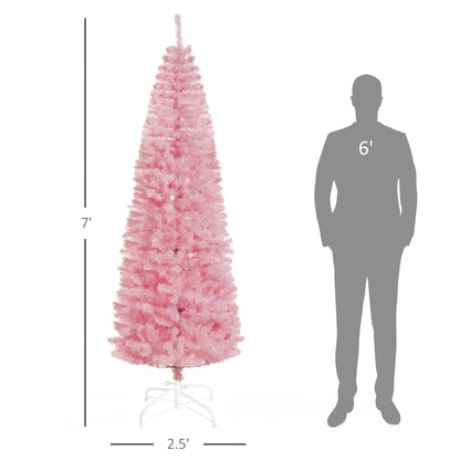 7FT Artificial Christmas Tree Holiday Xmas Holiday Pencil Tree Decoration with Automatic Open for Home Party, Pink Pencil Christmas Trees   at Gallery Canada