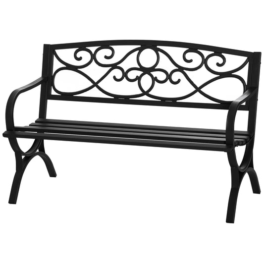 50" 2-Seater Garden Bench Antique Loveseat with Armrest for Yard, Lawn, Porch, Patio, Steel/ Black - Gallery Canada