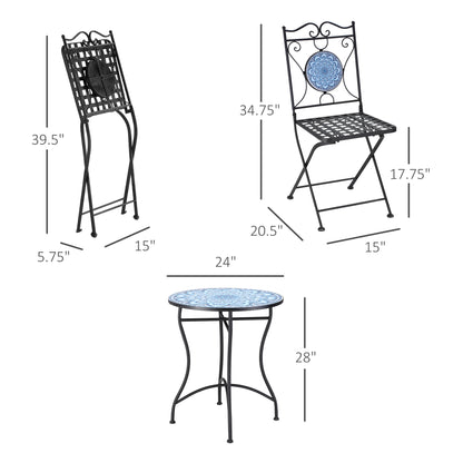 3-Piece Outdoor Bistro Set Garden Coffee Table Set with Mosaic Top for Patio, Balcony, Poolside, Black Bistro Sets Multi Colour  at Gallery Canada