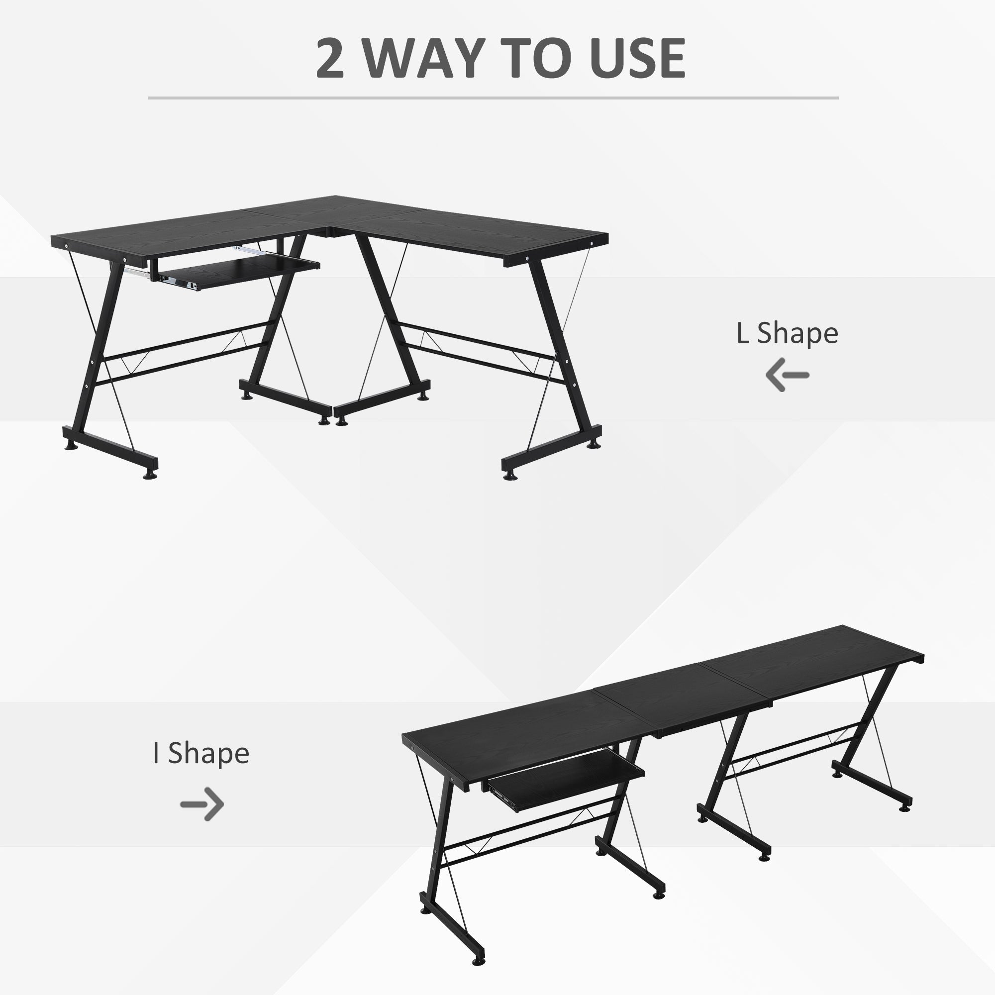 Large L-Shaped Desk Computer Desk, Multifunctional Computer Table with Keyboard Corner Table, Sturdy Steel Construction, Black Computer Desks   at Gallery Canada