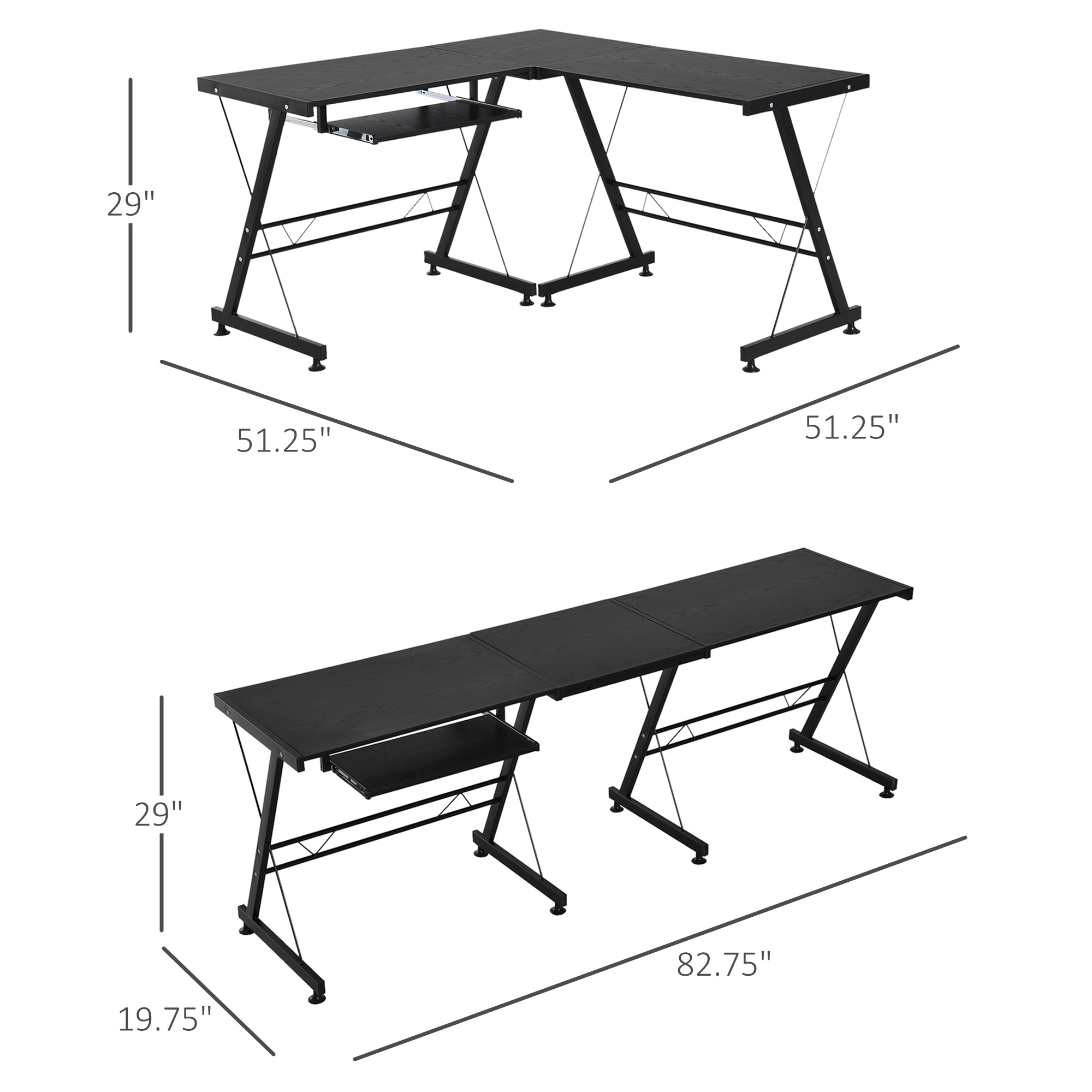 Large L-Shaped Desk Computer Desk, Multifunctional Computer Table with Keyboard Corner Table, Sturdy Steel Construction, Black Computer Desks   at Gallery Canada