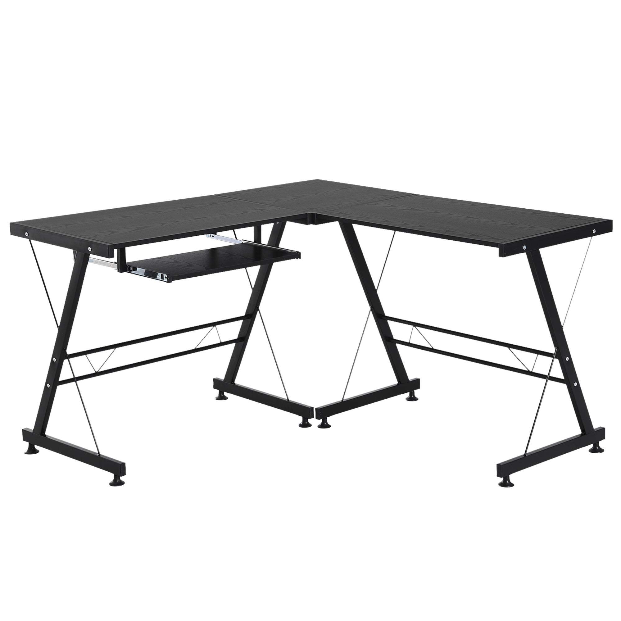 Large L-Shaped Desk Computer Desk, Multifunctional Computer Table with Keyboard Corner Table, Sturdy Steel Construction, Black Computer Desks Black  at Gallery Canada