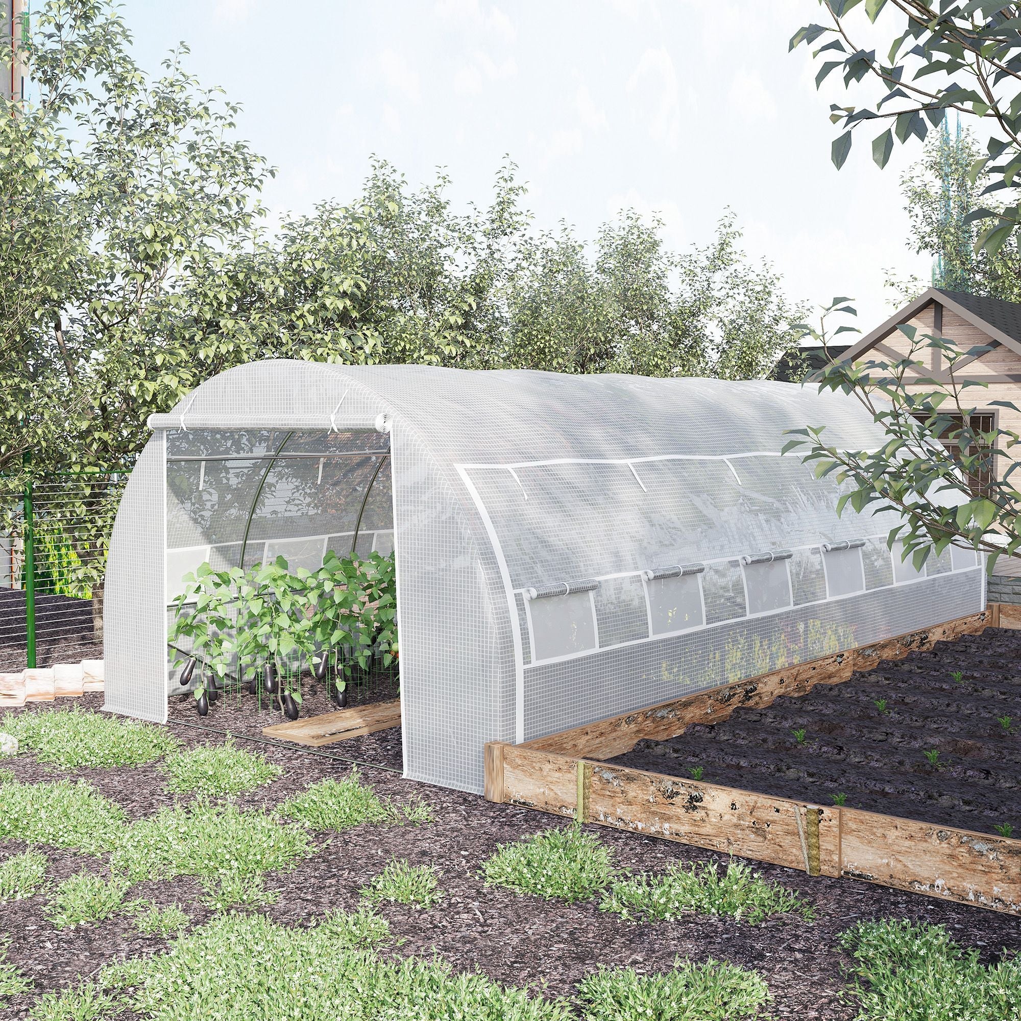 Large Walk-in Greenhouse, 20'x10'x6.6' Tunnel Greenhouse with Zippered Door and 12 Roll-up Windows, Outdoor Green House for Garden Plant, White Tunnel Greenhouses   at Gallery Canada