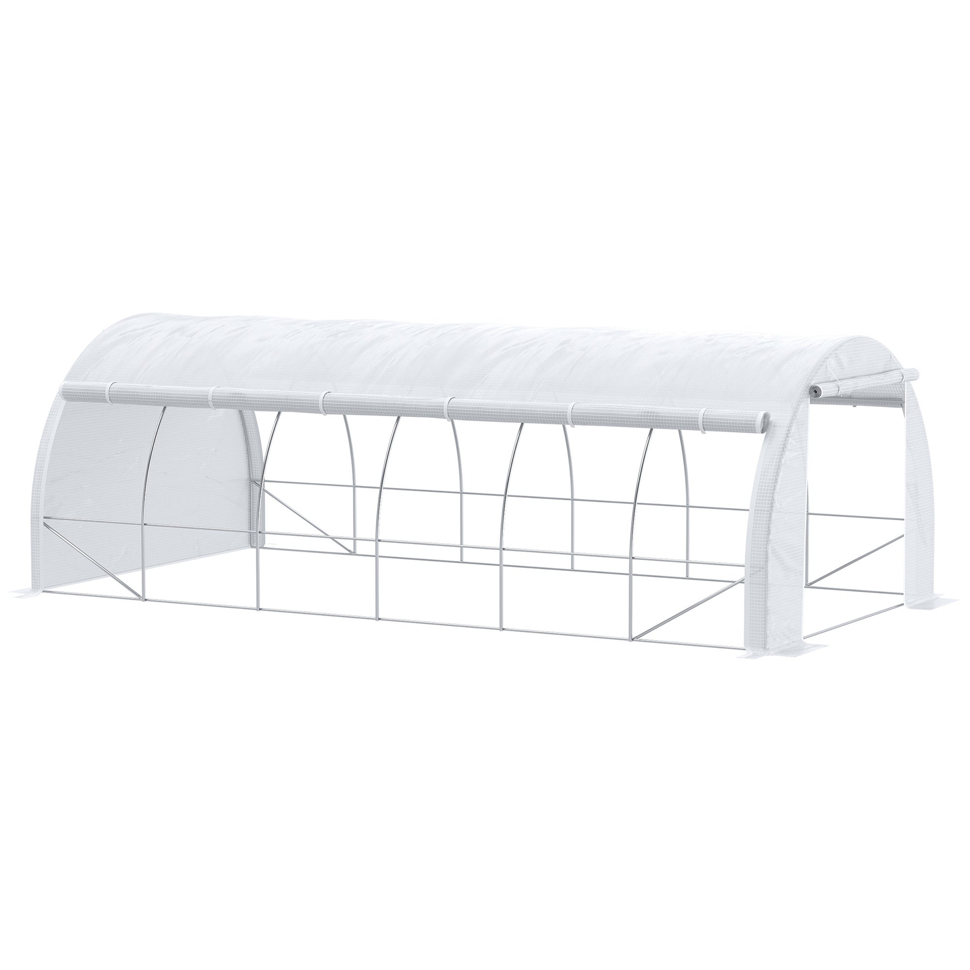 Large Walk-in Greenhouse, 20'x10'x6.6' Tunnel Greenhouse with Zippered Door and 12 Roll-up Windows, Outdoor Green House for Garden Plant, White Tunnel Greenhouses White  at Gallery Canada