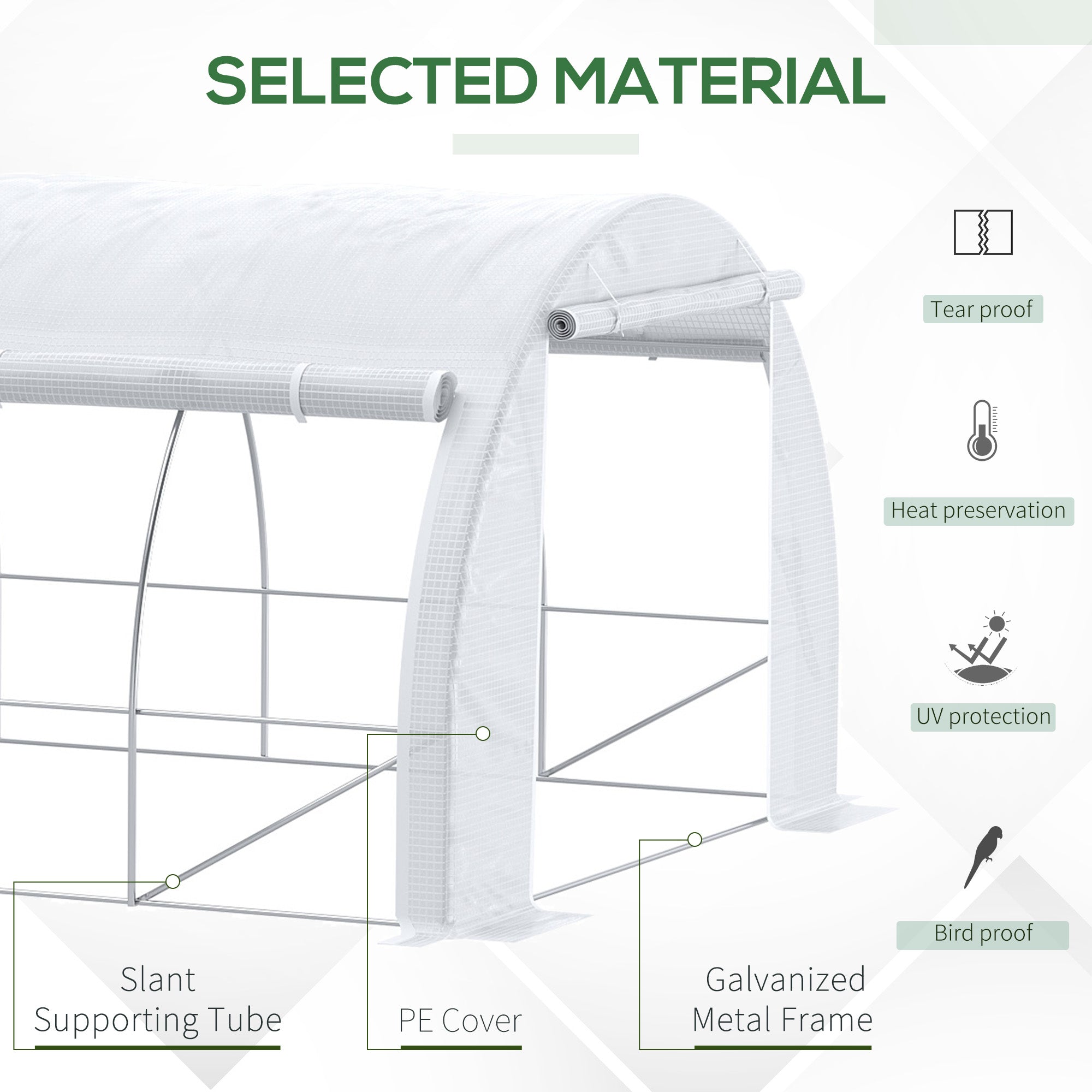 Large Walk-in Greenhouse, 20'x10'x6.6' Tunnel Greenhouse with Zippered Door and 12 Roll-up Windows, Outdoor Green House for Garden Plant, White Tunnel Greenhouses   at Gallery Canada