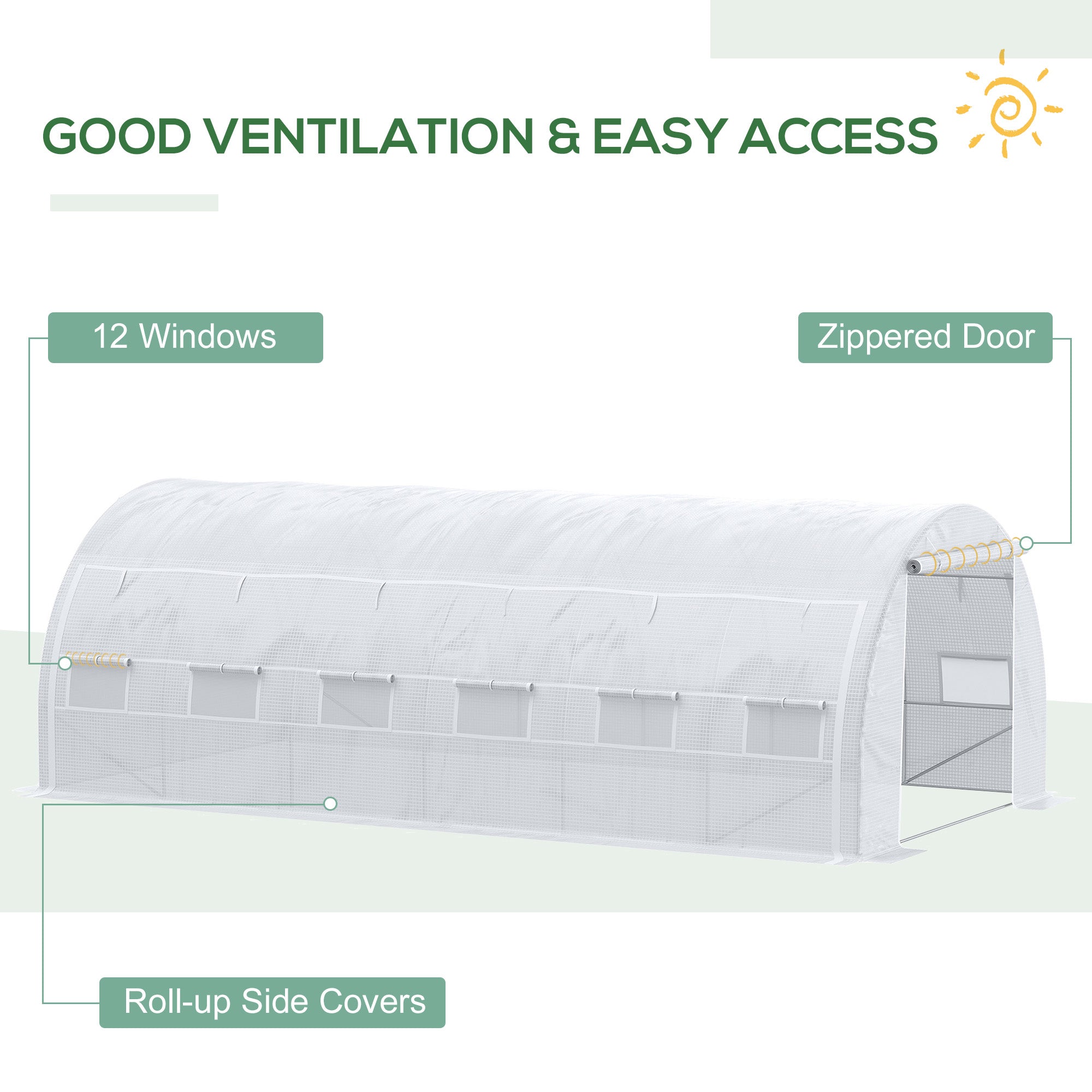 Large Walk-in Greenhouse, 20'x10'x6.6' Tunnel Greenhouse with Zippered Door and 12 Roll-up Windows, Outdoor Green House for Garden Plant, White Tunnel Greenhouses   at Gallery Canada