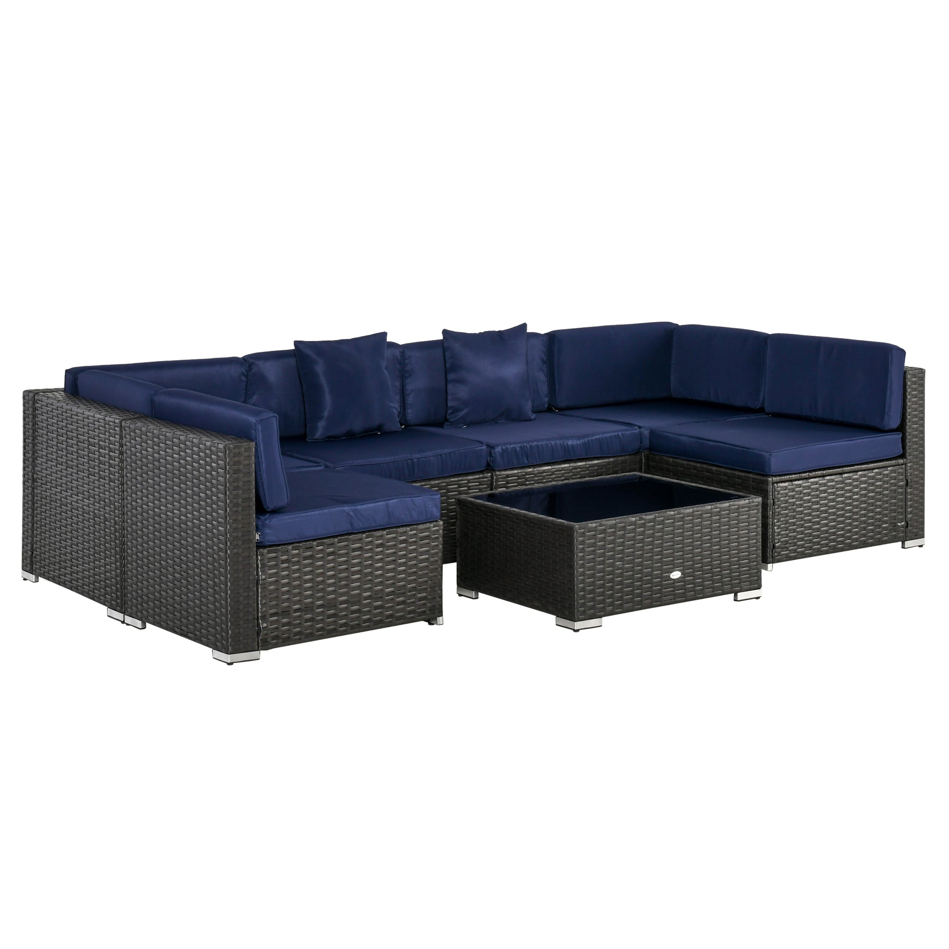 7 Pieces Patio Furniture Set, Rattan Outdoor Conversation Set Garden Wicker Sofa Set, Sectional Furniture, Navy Patio Furniture Sets Multi Colour  at Gallery Canada