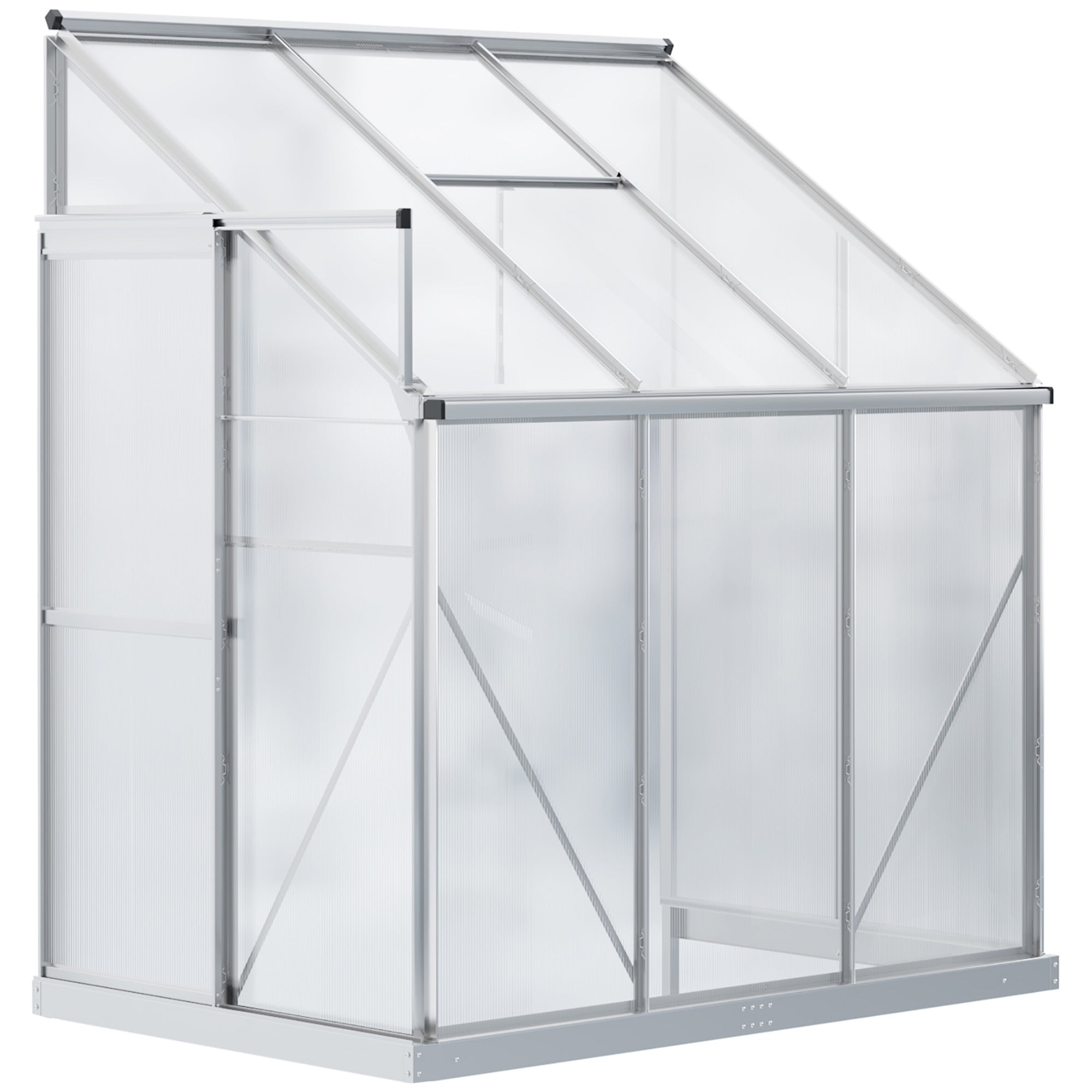 Lean-to Greenhouse Walk-in Garden Aluminum Polycarbonate with Roof Vent for Plants Herbs Vegetables 6' x 4' x 7' Silver Walk In Greenhouses   at Gallery Canada