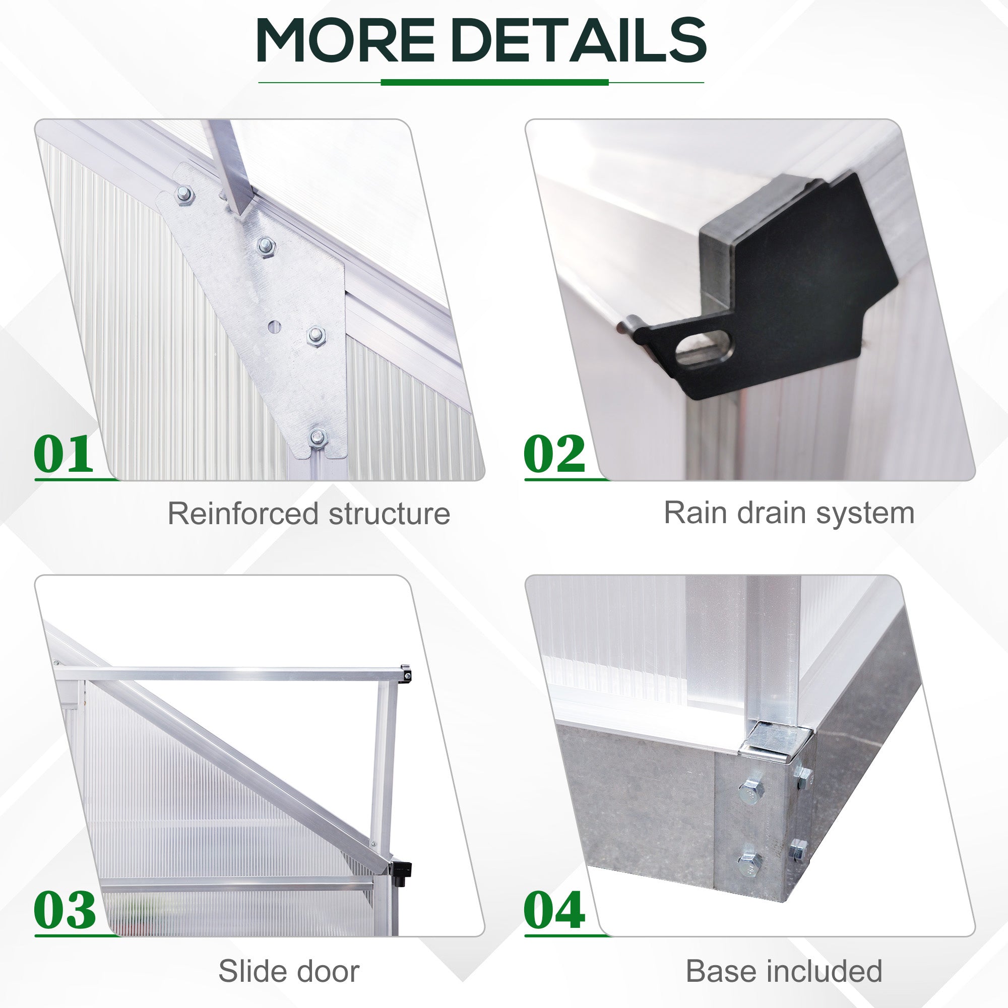 Lean-to Greenhouse Walk-in Garden Aluminum Polycarbonate with Roof Vent for Plants Herbs Vegetables 6' x 4' x 7' Silver Walk In Greenhouses   at Gallery Canada